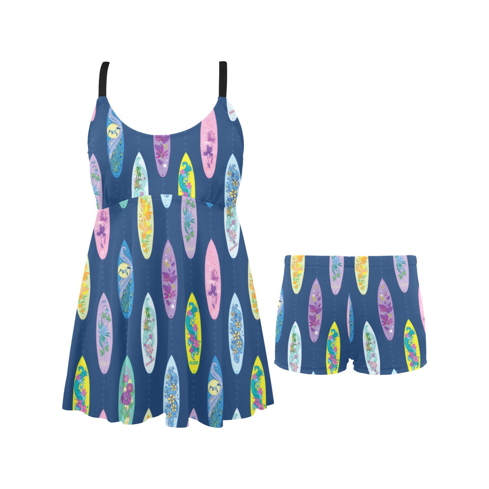 Surfboard Pattern Print Design 03 Chest Sexy Pleated Two Piece Swim Dress