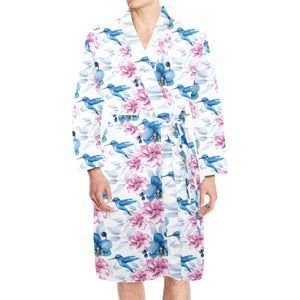 Hummingbird Pattern Print Design 02 Men's Long Sleeve Belted Night Robe