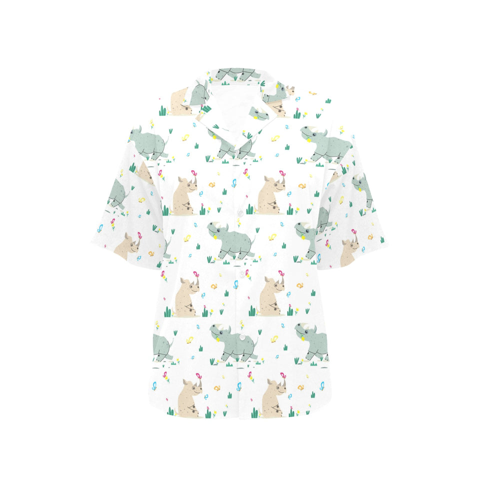 Cute Rhino pattern Women's All Over Print Hawaiian Shirt