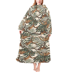 Monkey tropical leaves background Blanket Robe with Sleeves