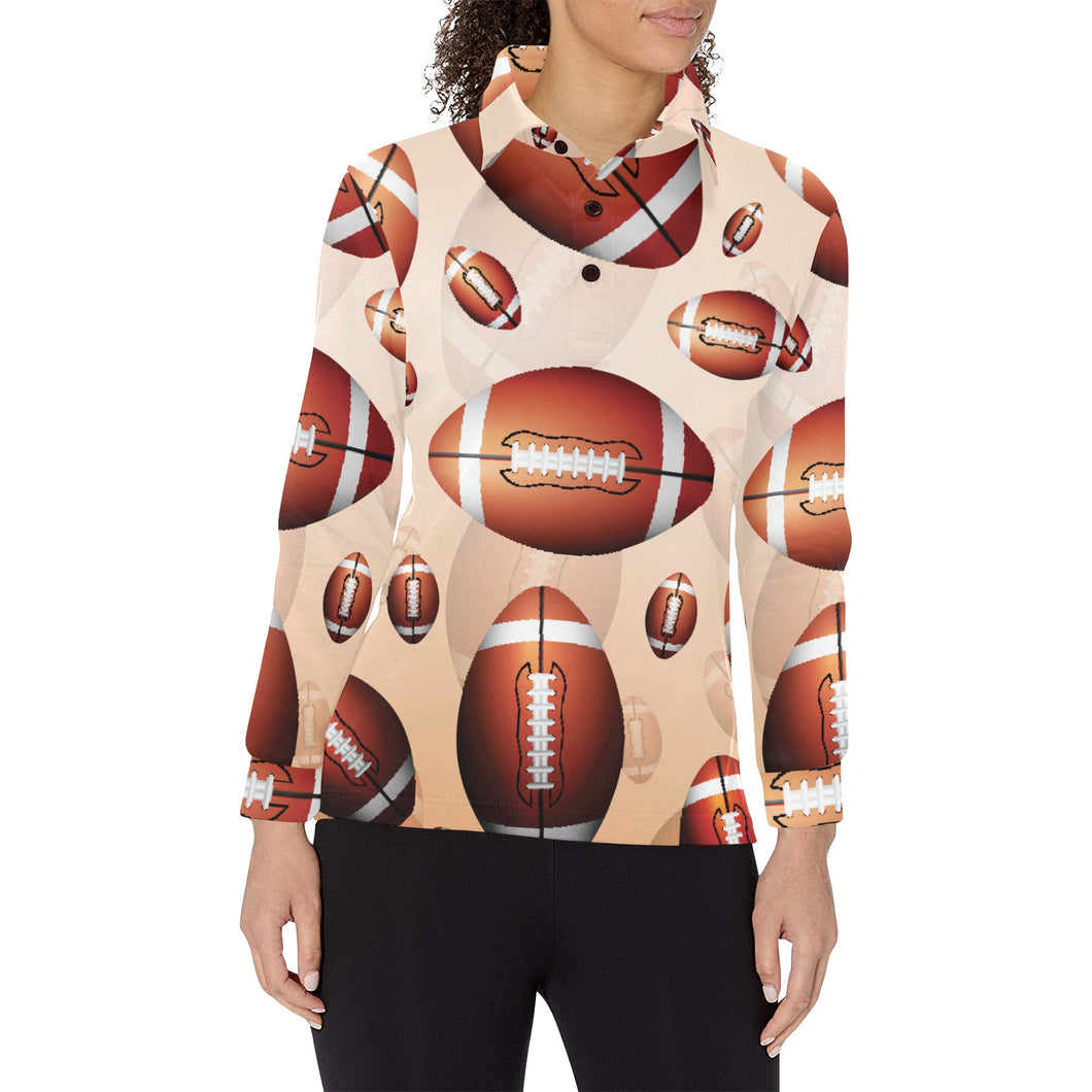 American football ball design pattern Women's Long Sleeve Polo Shirt