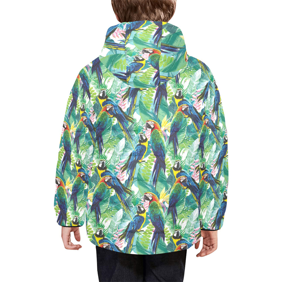 Colorful parrot exotic flower leaves Kids' Boys' Girls' Padded Hooded Jacket