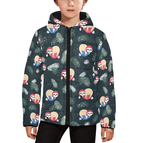 Cute sloths sleeping christmas ball santa hat patt Kids' Boys' Girls' Padded Hooded Jacket