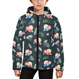 Cute sloths sleeping christmas ball santa hat patt Kids' Boys' Girls' Padded Hooded Jacket