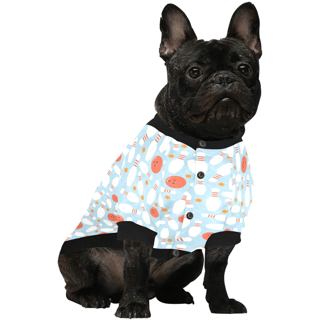 Bowling ball bowling pins blue blackground All Over Print Pet Dog Round Neck Fuzzy Shirt