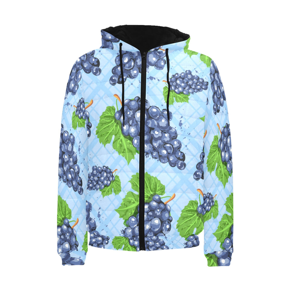 Watercolor grape pattern Men's Padded Hooded Jacket
