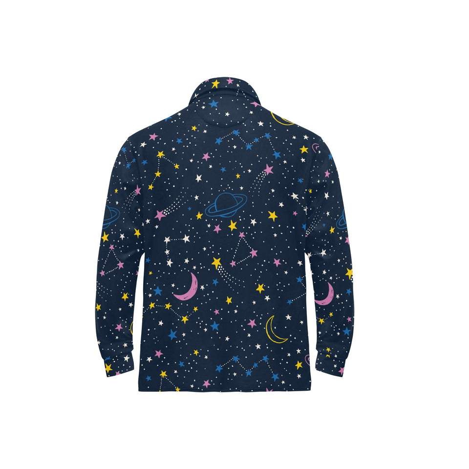 space pattern with planets, comets, constellations Men's Long Sleeve Polo Shirt