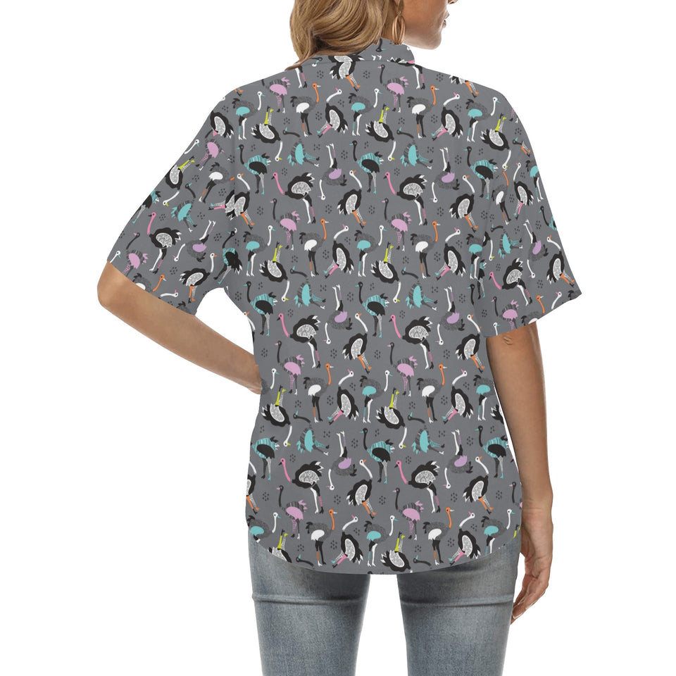 Ostrich Pattern Print Design 01 Women's All Over Print Hawaiian Shirt