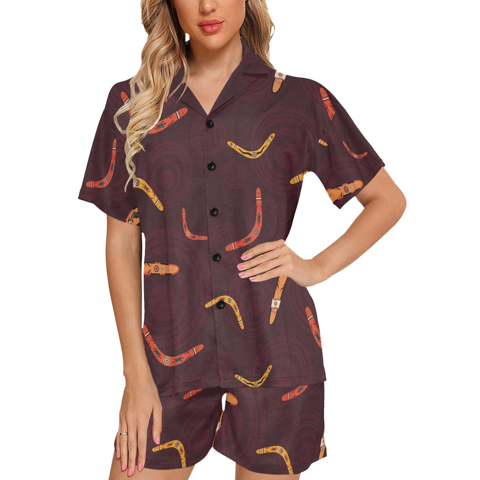 Boomerang Australian aboriginal ornament circle bl Women's V-Neck Short Pajama Set