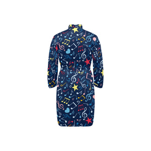 Music Notes Pattern Print Design 03 Men's Long Sleeve Belted Night Robe