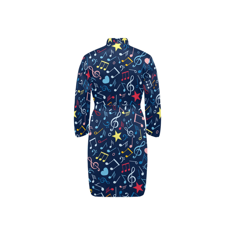Music Notes Pattern Print Design 03 Men's Long Sleeve Belted Night Robe