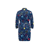 Music Notes Pattern Print Design 03 Men's Long Sleeve Belted Night Robe