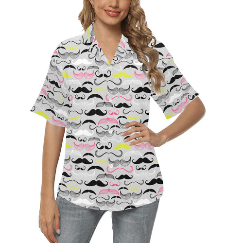 Mustache Beard Pattern Print Design 02 Women's All Over Print Hawaiian Shirt