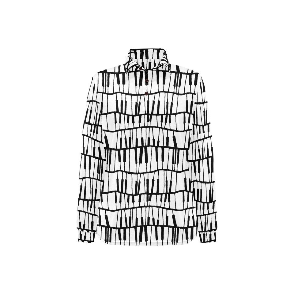 Piano Pattern Print Design 03 Women's Long Sleeve Polo Shirt