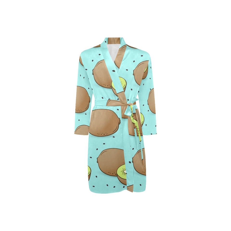 Kiwi blue background Men's Long Sleeve Belted Night Robe