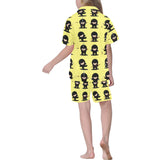 Cute ninja yellow background Kids' Boys' Girls' V-Neck Short Pajama Set