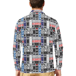Skate Board Pattern Print Design 04 Men's Long Sleeve Polo Shirt