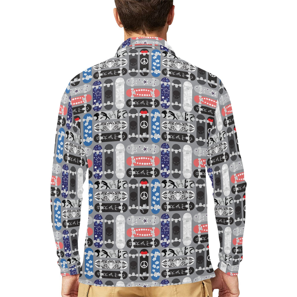 Skate Board Pattern Print Design 04 Men's Long Sleeve Polo Shirt