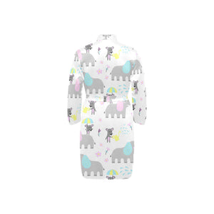 Cute elephant mouse pattern Men's Long Sleeve Belted Night Robe