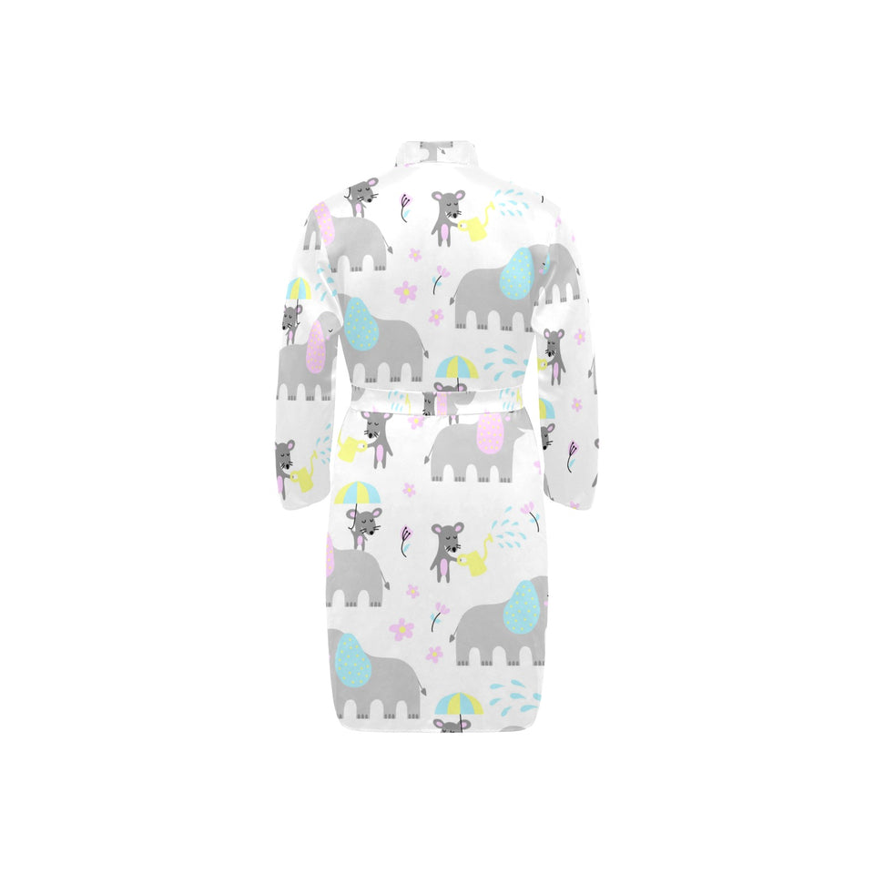 Cute elephant mouse pattern Men's Long Sleeve Belted Night Robe