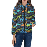 Colorful shark Women's Padded Hooded Jacket