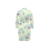 French bulldog hawaii blackground Men's Long Sleeve Belted Night Robe