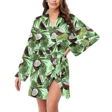 Coconut Pattern Print Design 02 Women's Long Sleeve Belted Night Robe