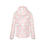 Clock pattern pink blackground Women's Padded Hooded Jacket