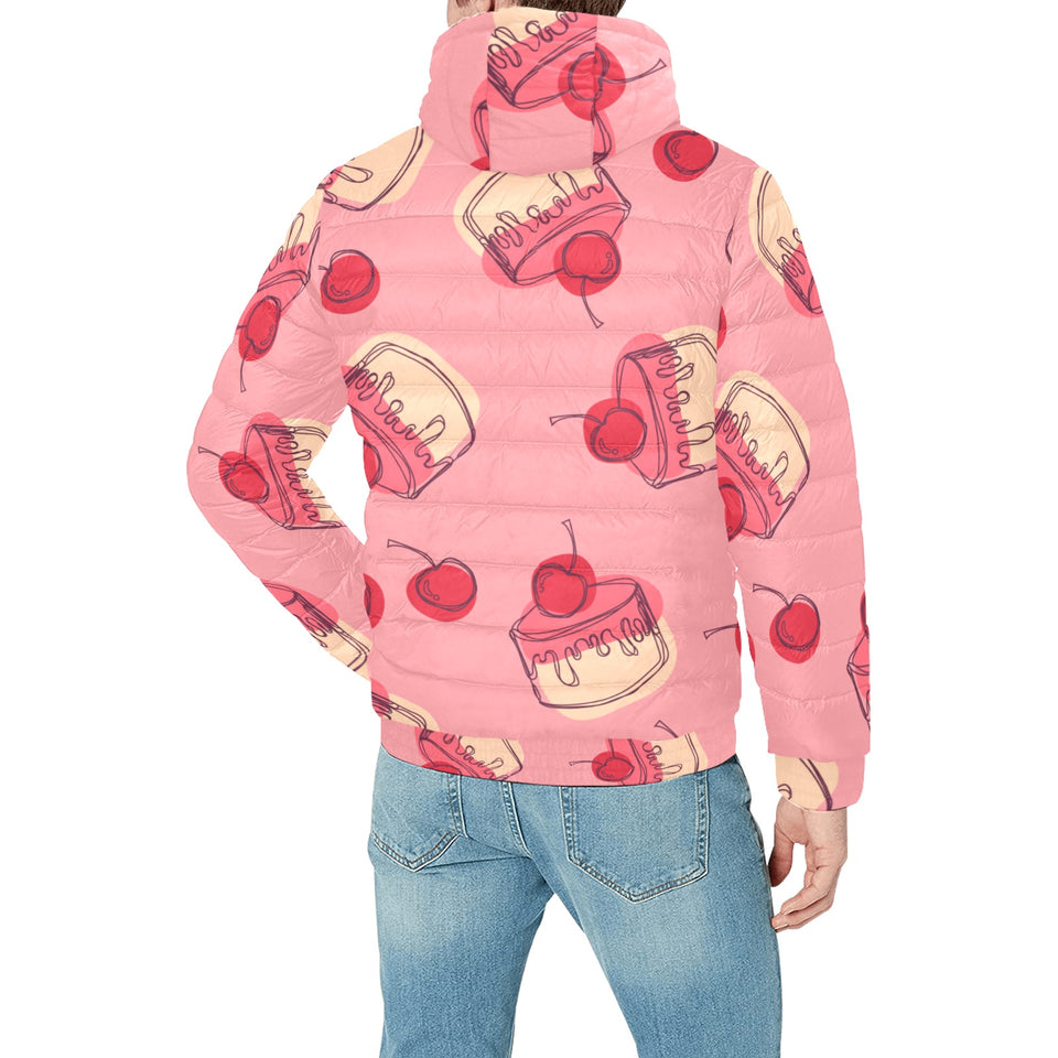 Cake cherry pattern Men's Padded Hooded Jacket