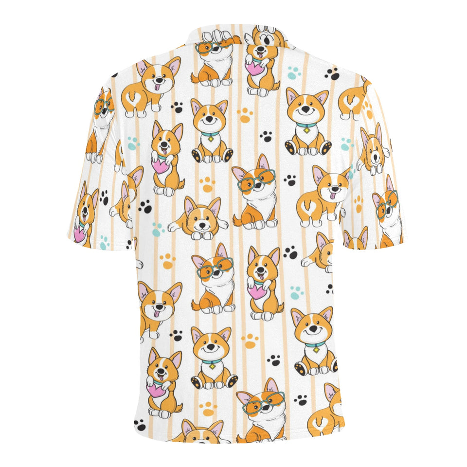 Cute dog corgi striped background pattern Men's All Over Print Polo Shirt