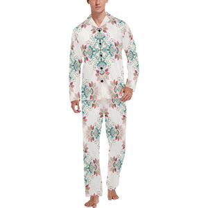 Square floral indian flower pattern Men's Long Pajama Set