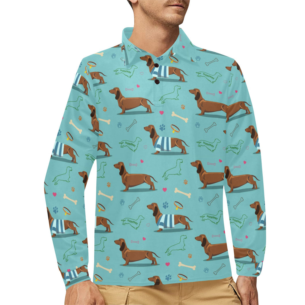 Dachshund decorative background Men's Long Sleeve Polo Shirt