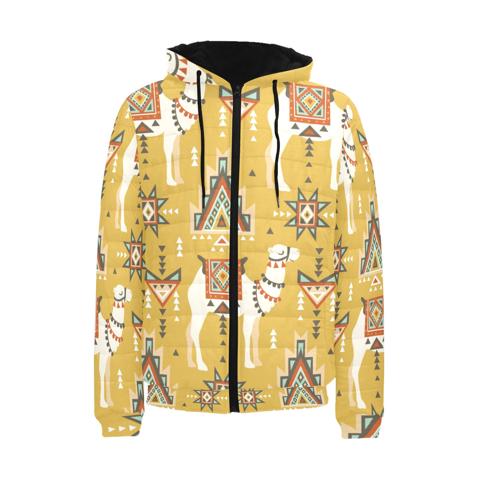 Camels ethnic motif pattern Men's Padded Hooded Jacket