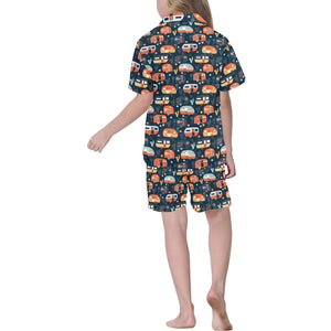 Camper Van Pattern Print Design 05 Kids' Boys' Girls' V-Neck Short Pajama Set