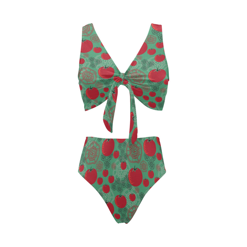 Tomato design pattern Chest Bowknot High Waisted Bikini Swimsuit