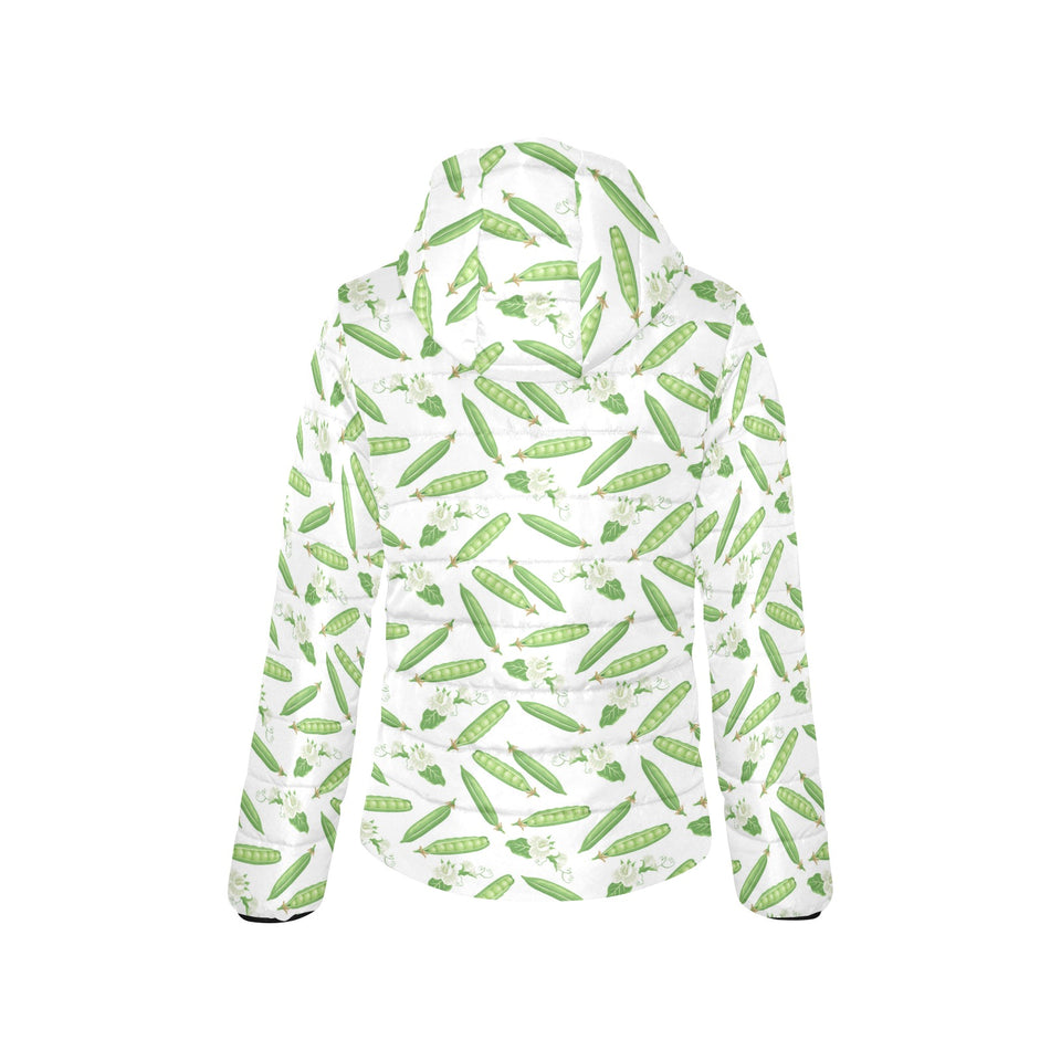 Green Peas Pattern Print Design 04 Women's Padded Hooded Jacket