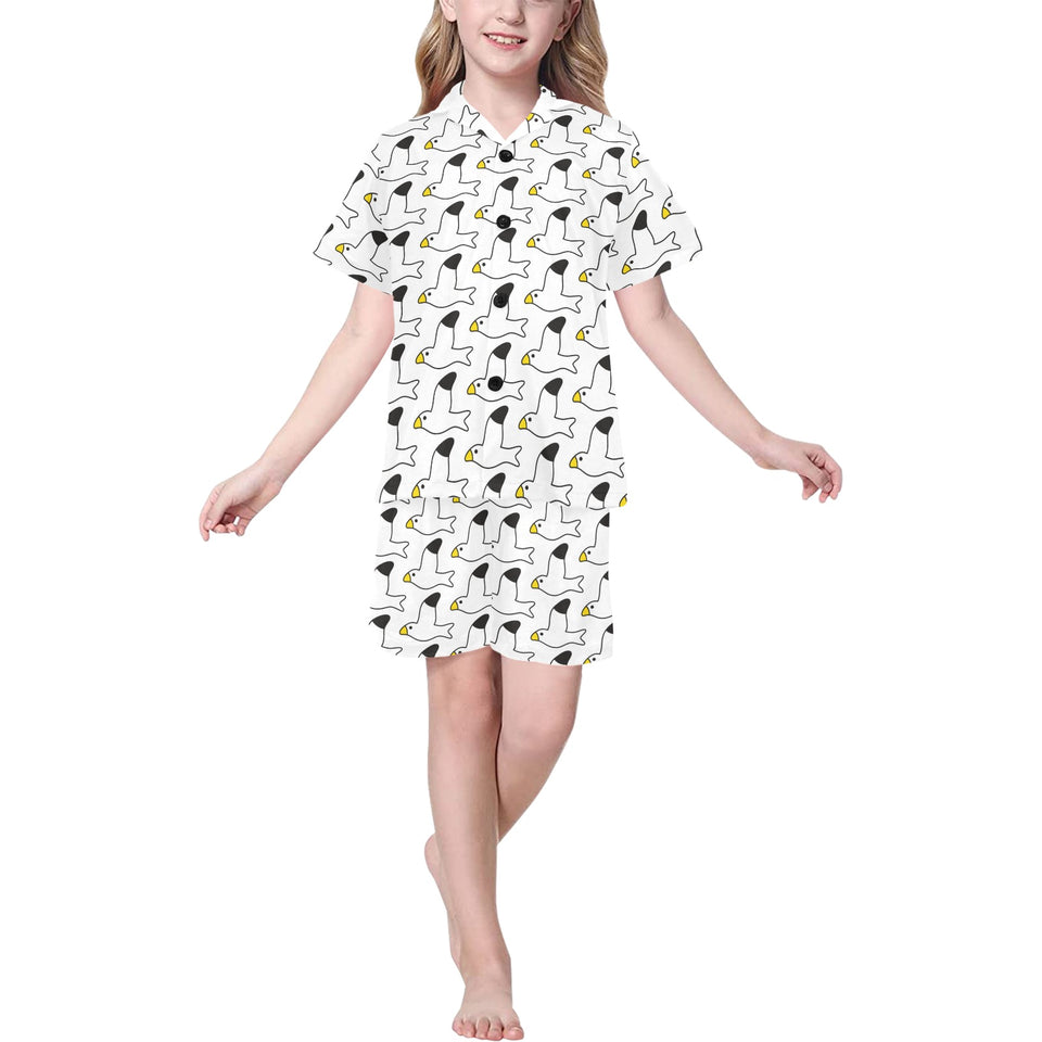 Seagull Pattern Print Design 05 Kids' Boys' Girls' V-Neck Short Pajama Set