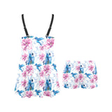 Hummingbird Pattern Print Design 02 Chest Sexy Pleated Two Piece Swim Dress