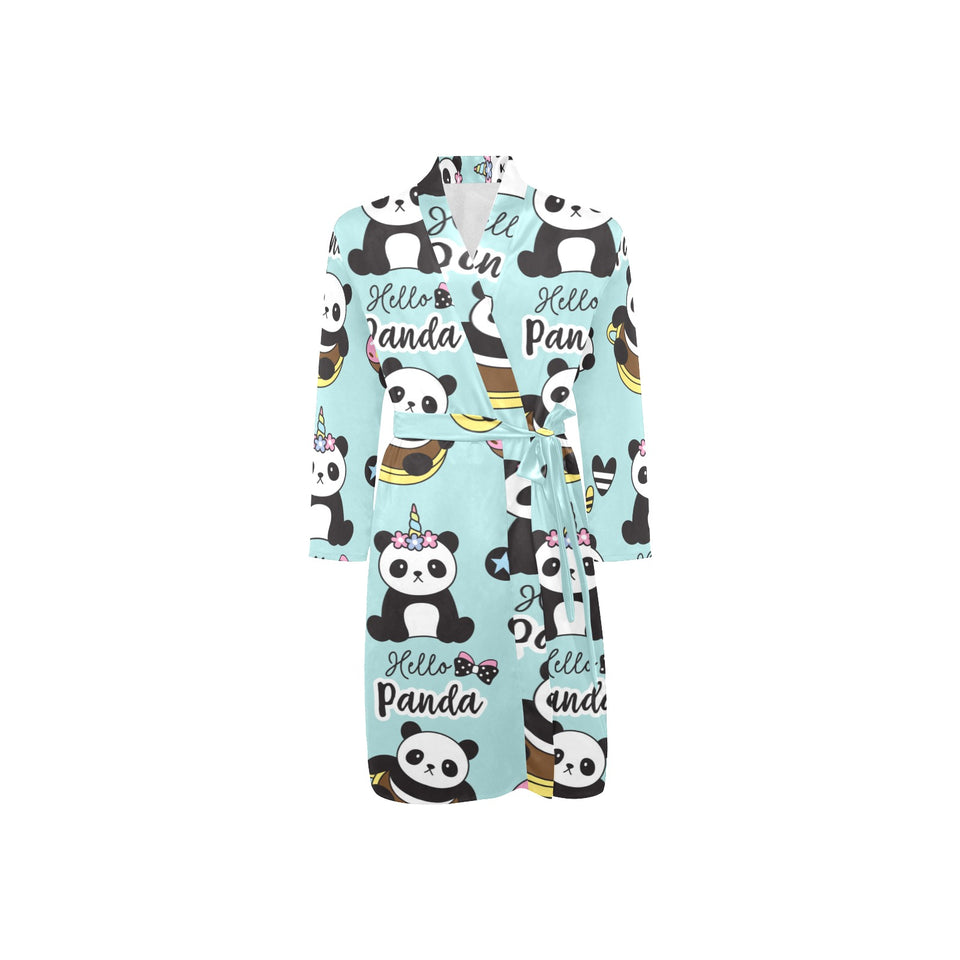 Cute baby panda pattern Men's Long Sleeve Belted Night Robe
