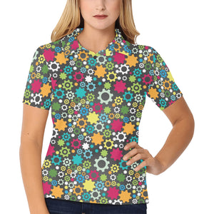 Gear Pattern Print Design 03 Women's All Over Print Polo Shirt