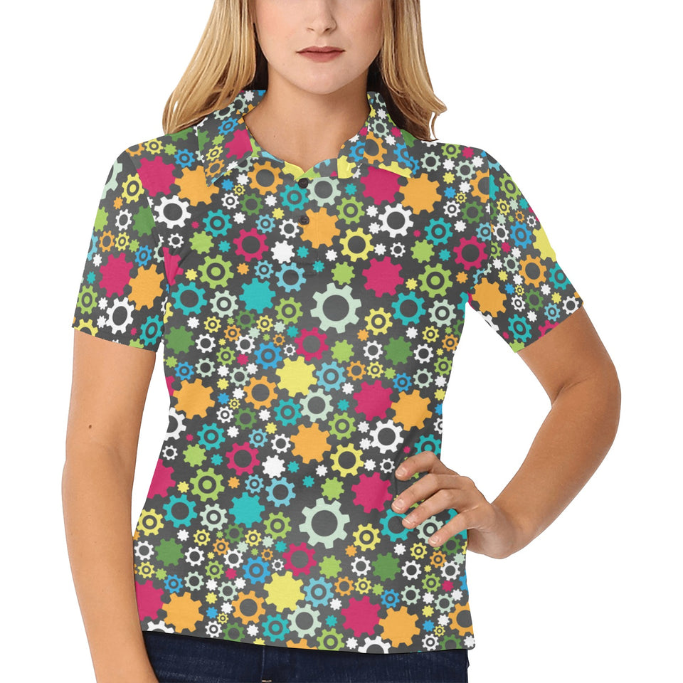 Gear Pattern Print Design 03 Women's All Over Print Polo Shirt