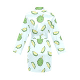 Durian pattern blue background Women's Long Sleeve Belted Night Robe