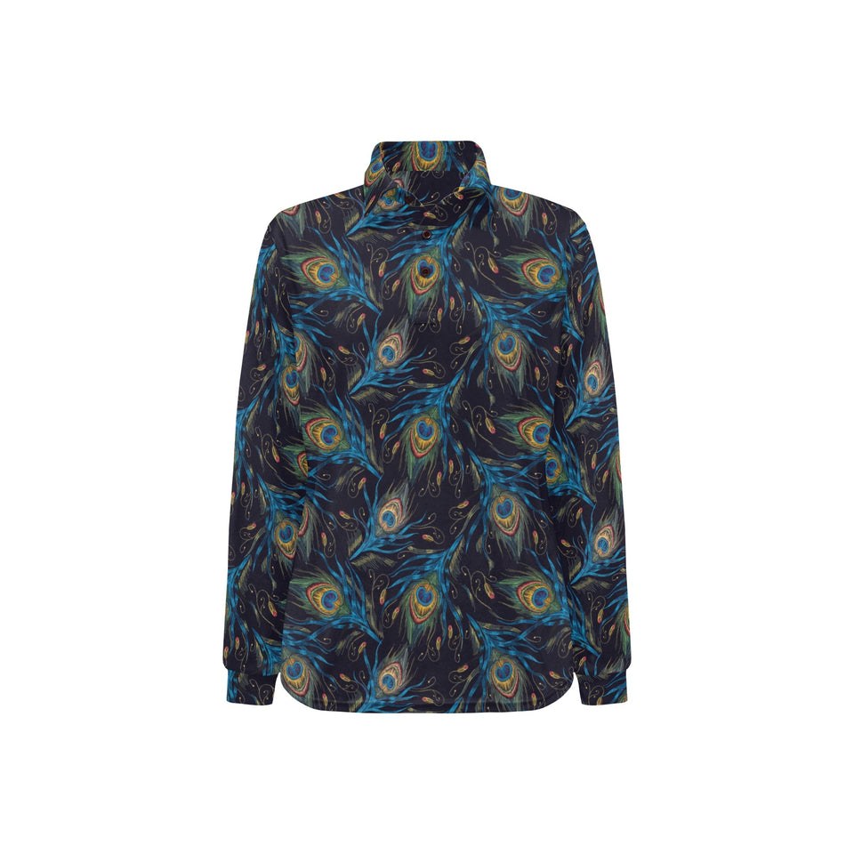 Beautiful peacock feather pattern Women's Long Sleeve Polo Shirt