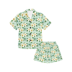 Hummingbird Pattern Print Design 01 Kids' Boys' Girls' V-Neck Short Pajama Set