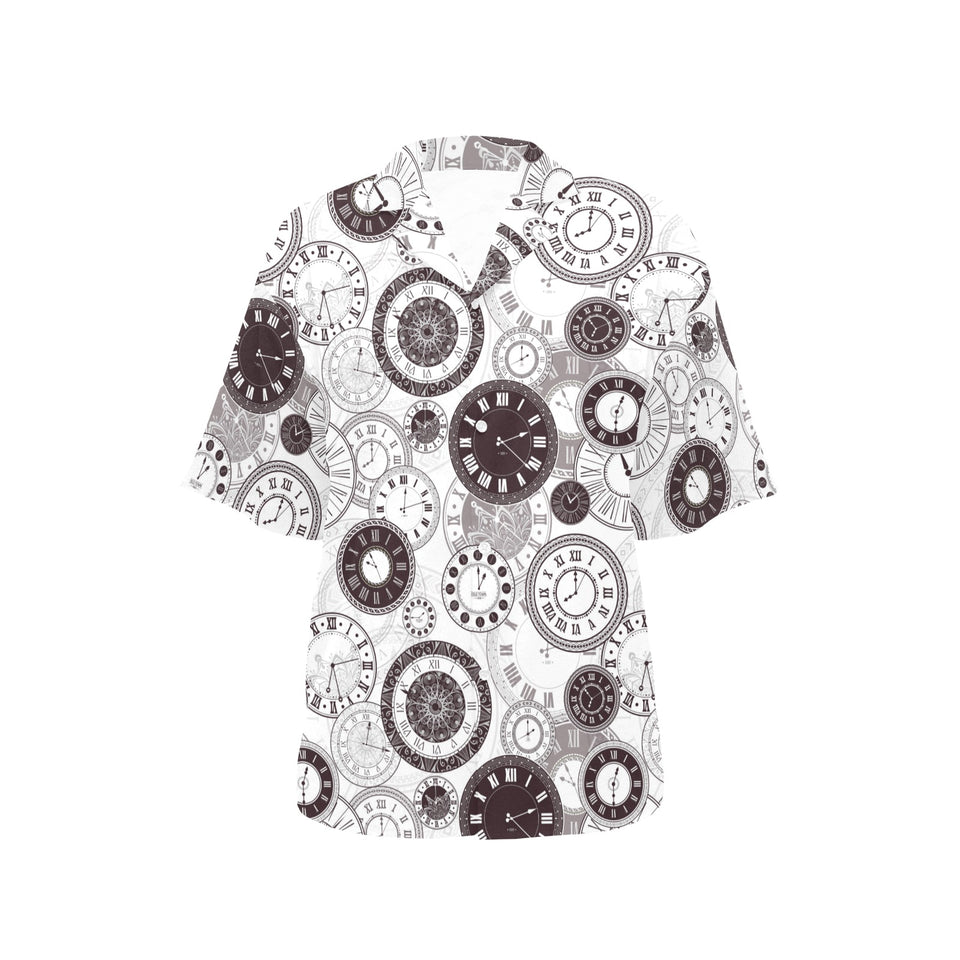 Classic vintage clock pattern Women's All Over Print Hawaiian Shirt