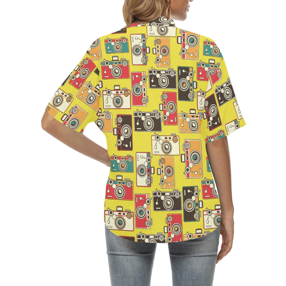 Camera Pattern Print Design 02 Women's All Over Print Hawaiian Shirt