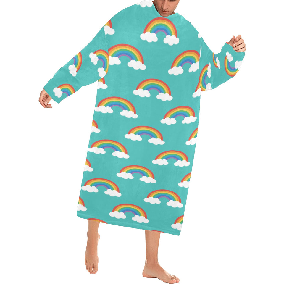 Rainbow pattern green background Blanket Robe with Sleeves