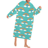 Rainbow pattern green background Blanket Robe with Sleeves