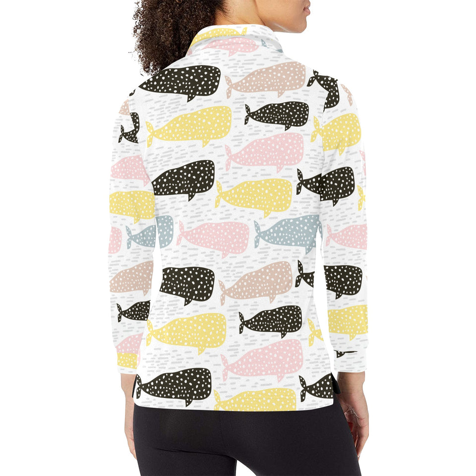 Whale dot pattern Women's Long Sleeve Polo Shirt