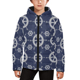 nautical steering wheel design pattern Kids' Boys' Girls' Padded Hooded Jacket